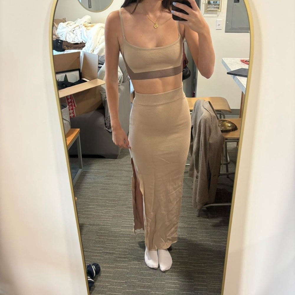 Glassons Beige High-Waist Maxi Skirt with Side Slit